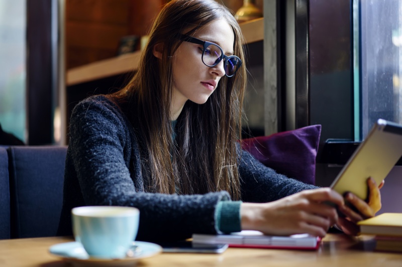 Woman Glasses Reading Tablet