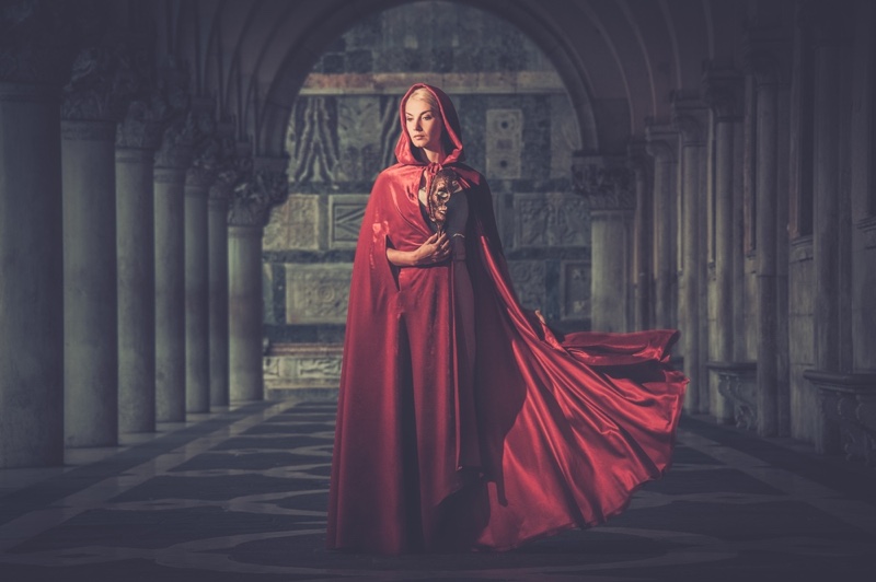 Woman Red Cloak Fantasy Mask