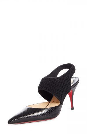Women's Christian Louboutin Georgette Reptile Embossed Pointed Toe Pump, Size 5.5US - Black