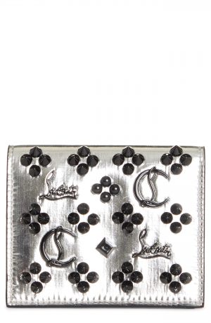 Women's Christian Louboutin Palatin Spike Logo Metallic Leather Bifold Wallet - Metallic