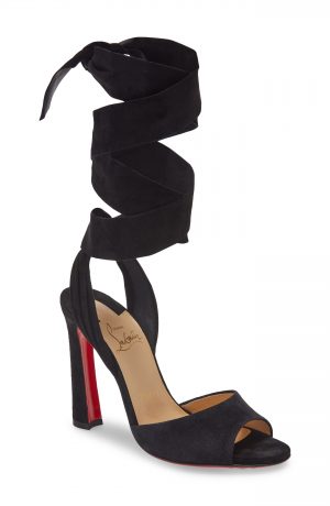 Women's Christian Louboutin Rose Amelie Ankle Wrap Sandal, Size 5US - Black