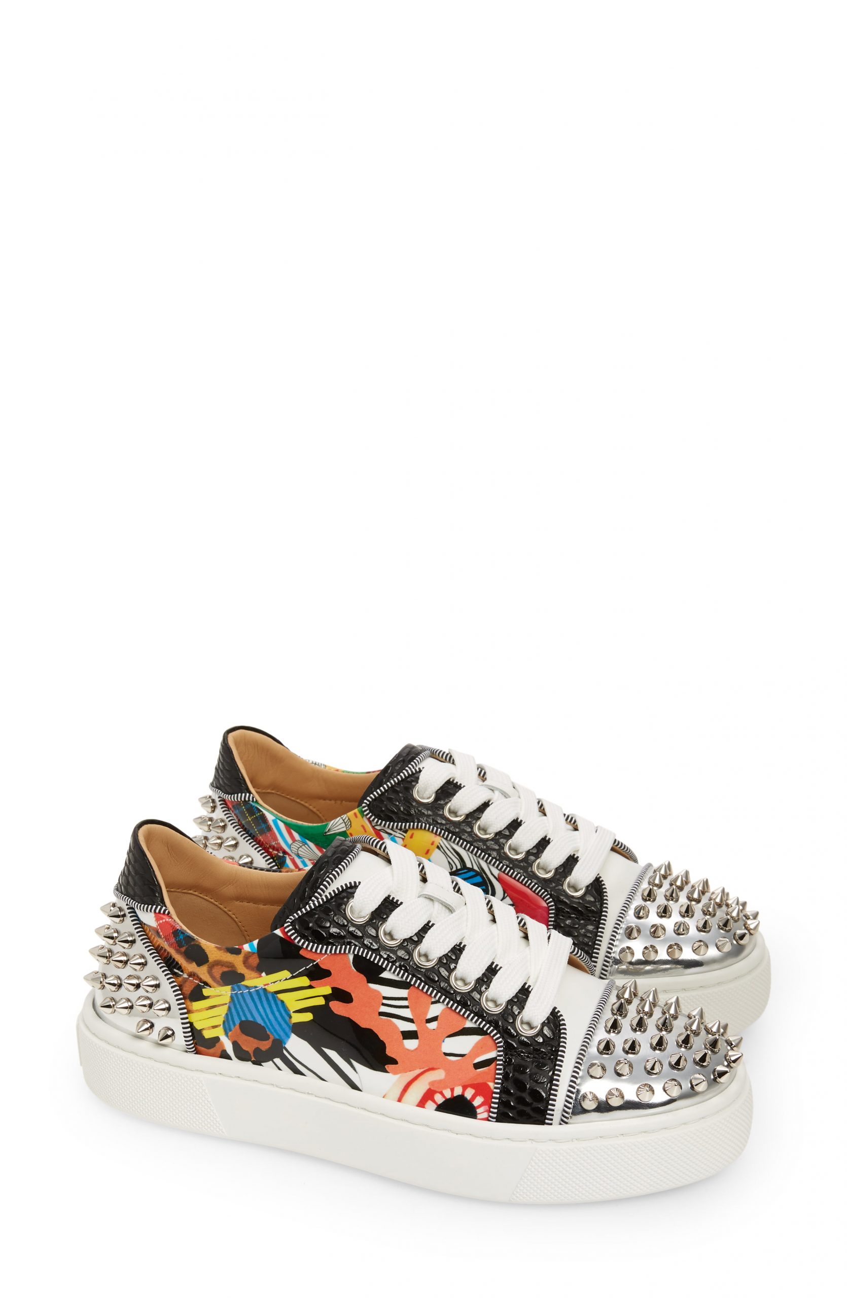 Women's Louboutin Vieirissima 2 Spike Low Top Sneaker, Size 5.5US - White | Fashion Gone Rogue