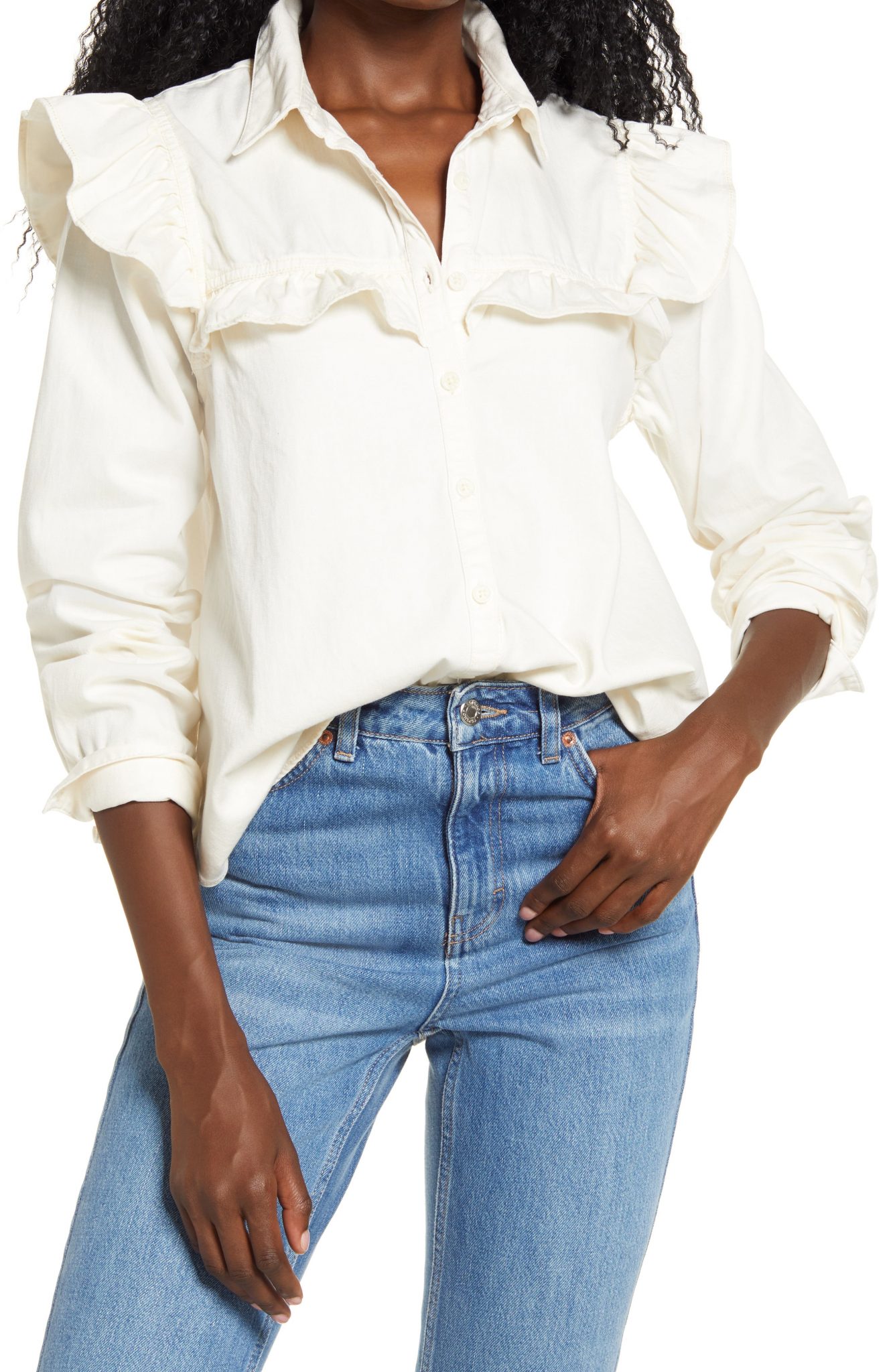 Women’s Free People Samantha Ruffle Button-Up Shirt, Size Medium ...