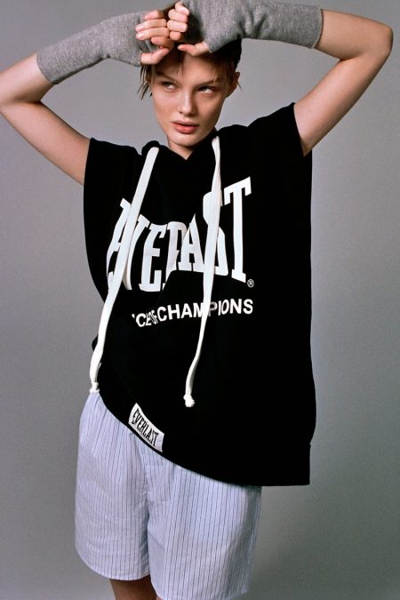 Kris Grikaite Sports Zara x Everlast Collection Model Kris Grikaite poses in Zara x Everlast vest.