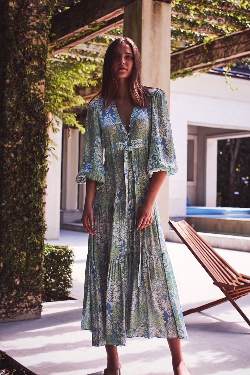 Fernanda Liz poses in Alexis Fortunia dress from brand's pre-spring 2021 collection.