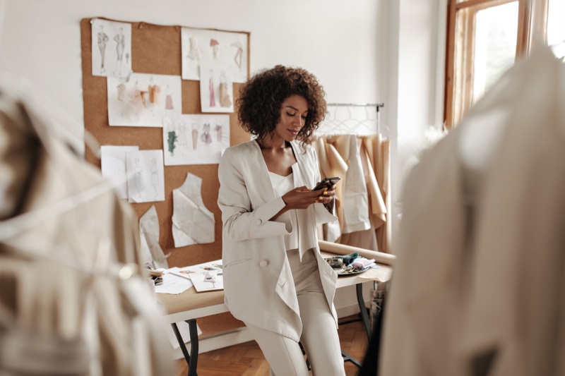 Black Woman Designer Studio Wearing Suit