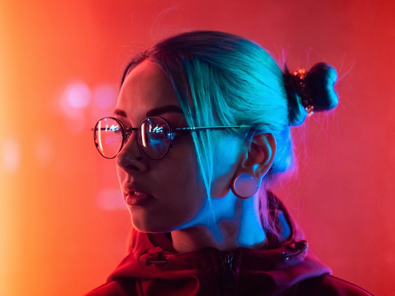 Blonde Girl Glasses Light Neon