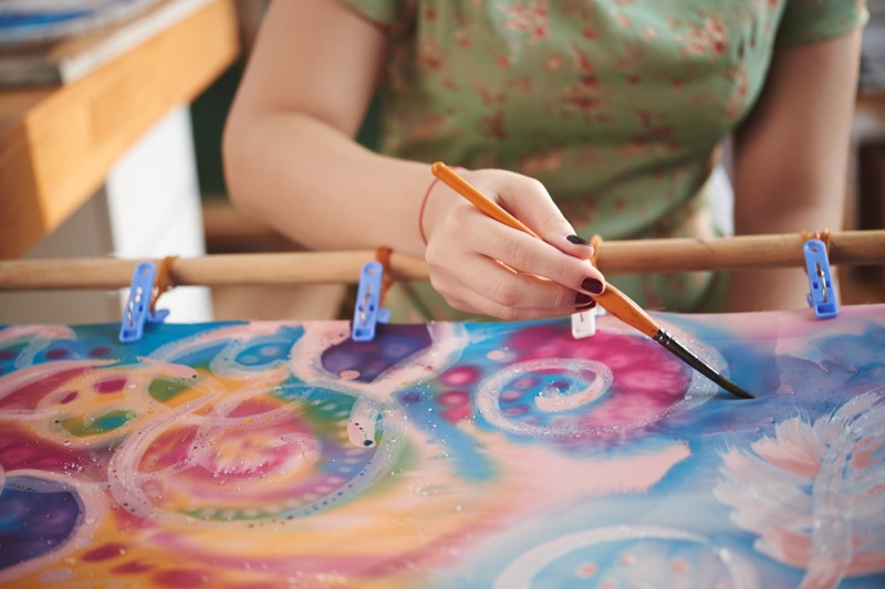 Cropped Image Woman Painting Fabric