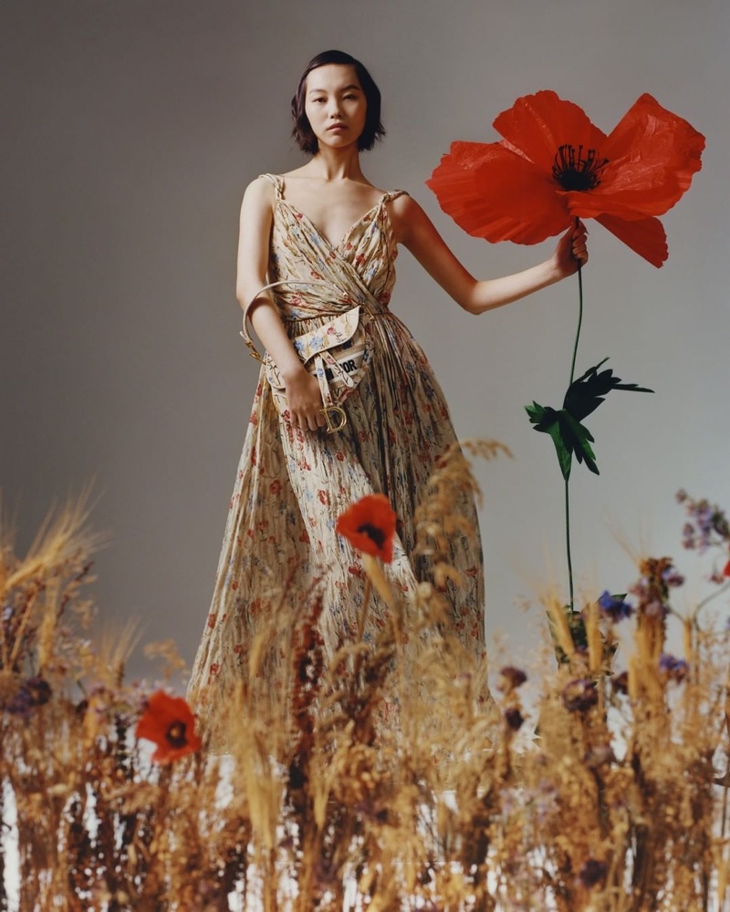 Maggie Cheng wears painterly florals from Dior's Lunar New Year 2021 collection.
