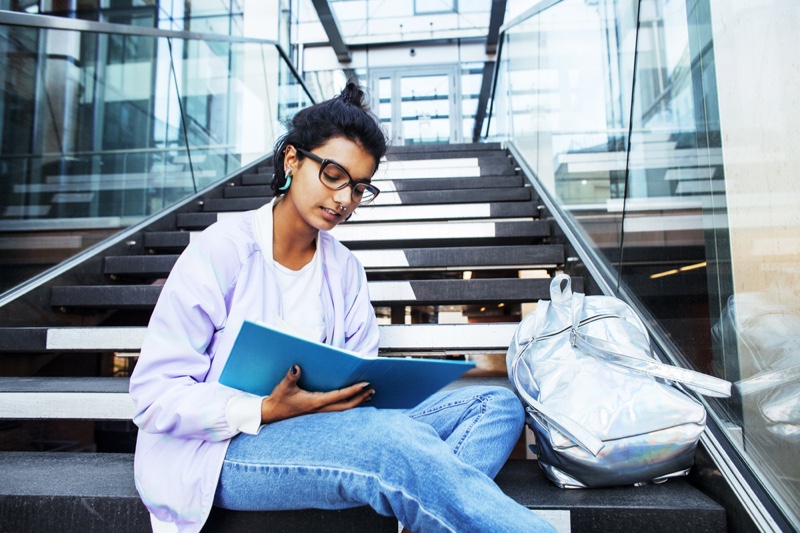 Female Student Studying Stairs Alternative Style