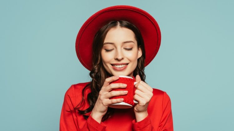 Happy Model Red Top Coffee Mug hat