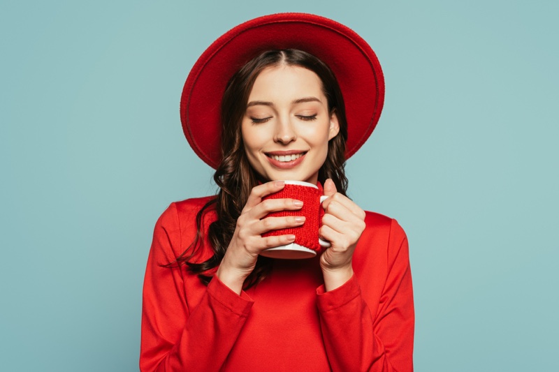 Happy Model Red Top Coffee Mug hat