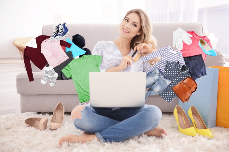 Happy Woman Online Shopping Concept Laptop