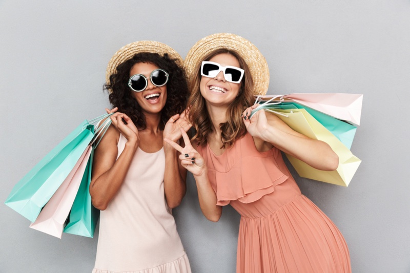Happy Women Shopping Bags Sun Dresses