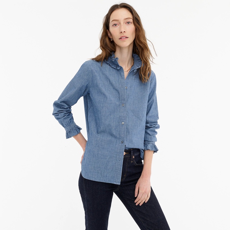 J. Crew Classic-Fit Ruffleneck Chambray Shirt $69.50