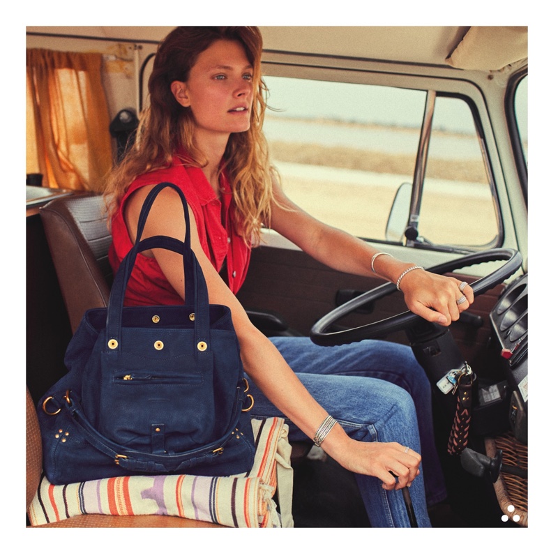 Hitting the road, Constance Jablonski poses for Jerome Dreyfuss spring-summer 2021 campaign.