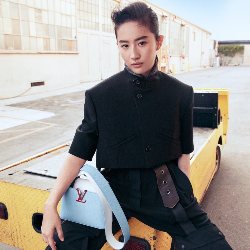 Liu Yifei fronts Louis Vuitton Capucines spring 2021 campaign featuring the bag in Olympe Blue.