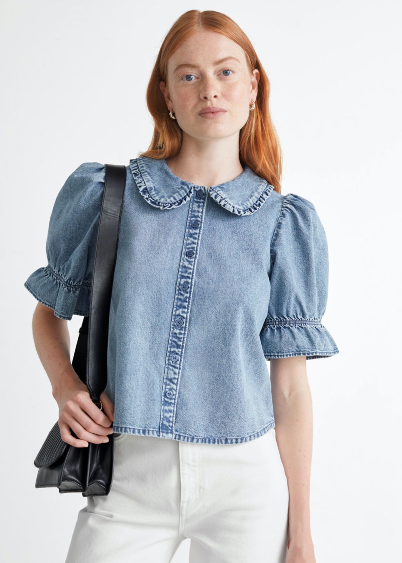 & Other Stories Statement Collar Denim Blouse $69