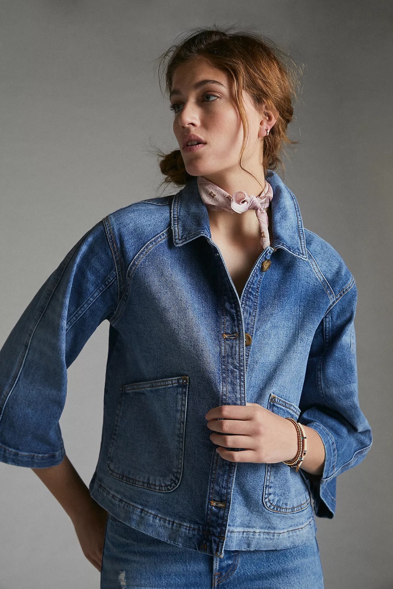 Pilcro and the Letterpress Bell-Sleeved Denim Trucker Jacket $138