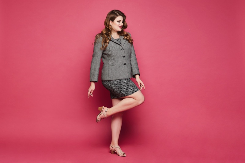 Plus Size Model Curvy Blazer Skirt Business