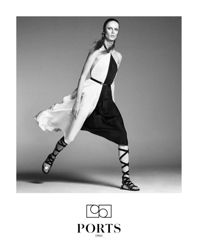 Photographed in black and white, Rianne van Rompaey fronts Ports 1961 spring-summer 2021 campaign.