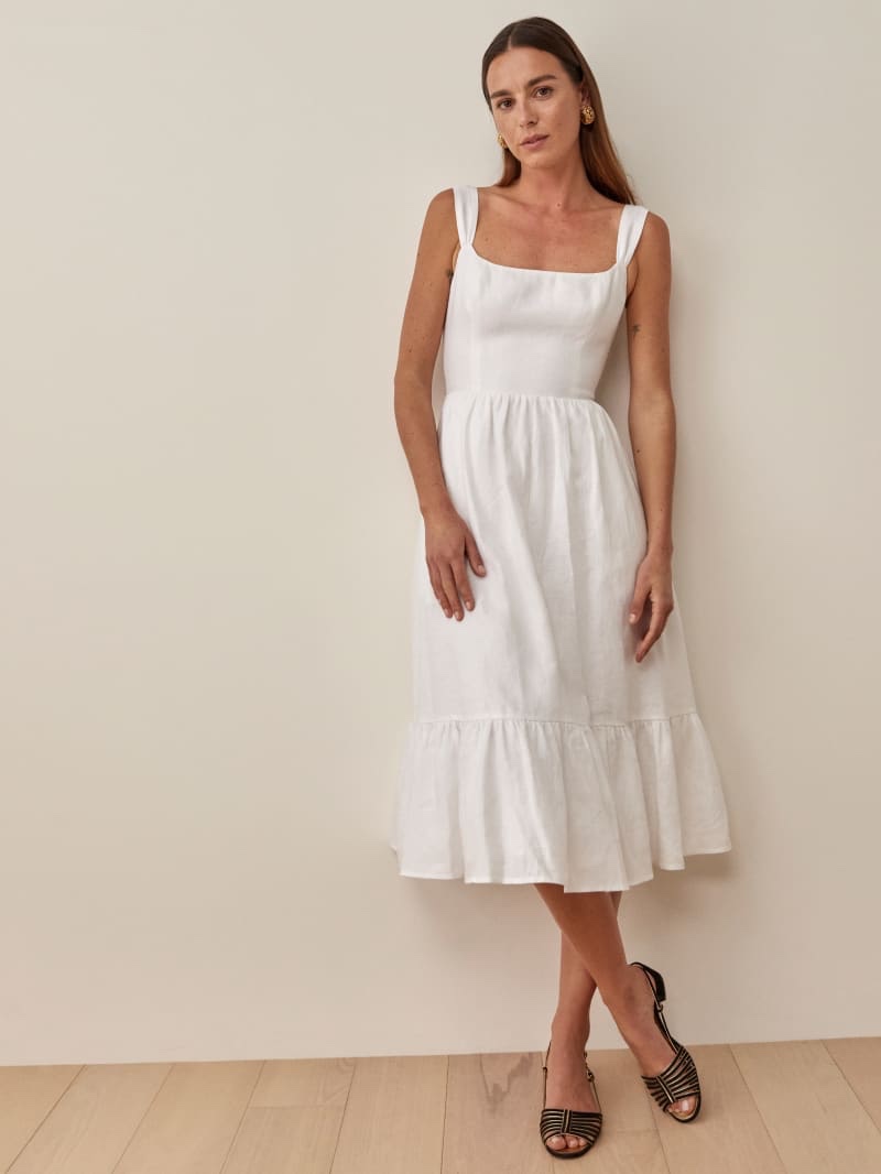 Reformation Bucatini Linen Dress in White $248