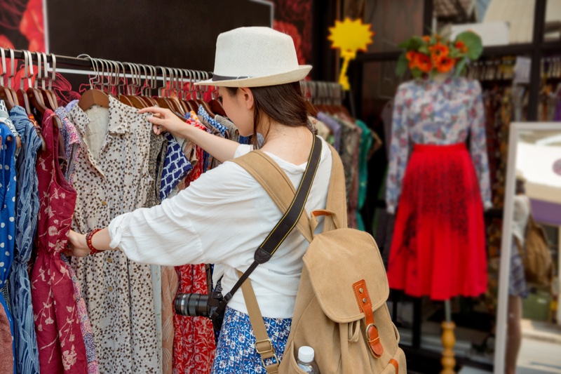 Shopping Woman Clothing Rack Store