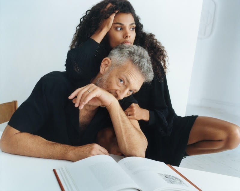 Married couple Tina Kunakey and Vincent Cassel pose for The Kooples spring-summer 2021 campaign.