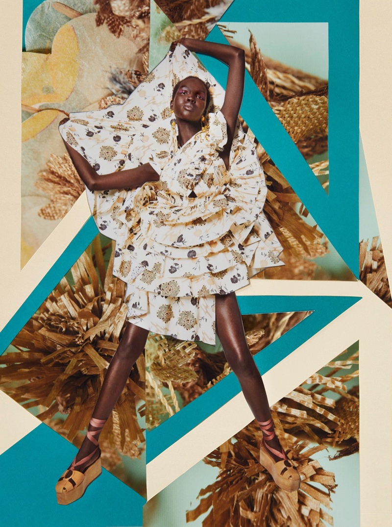 Model Ajok Madel appears in Ulla Johnson spring-summer 2021 campaign.