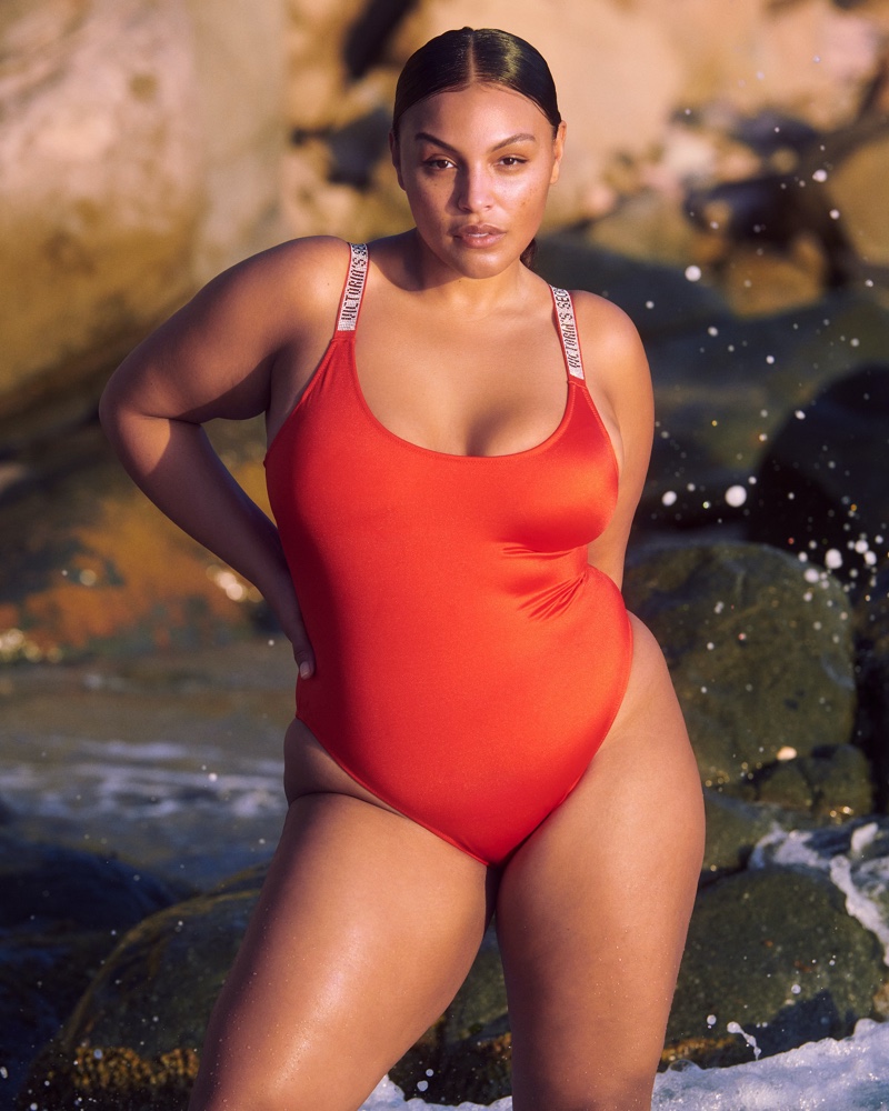 Paloma Elsesser looks red-hot in Victoria's Secret Swim spring 2021 campaign.