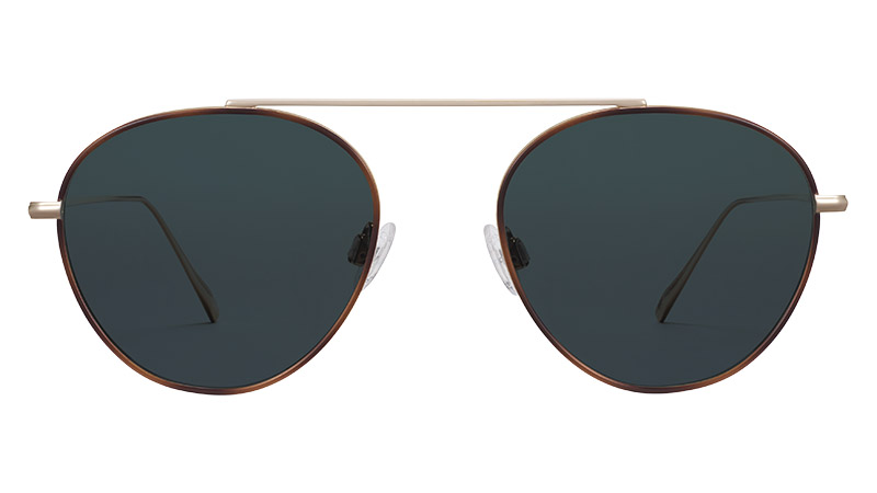 Warby Parker Newcomb Sunglasses in Polished Gold with Oak Barrel $195