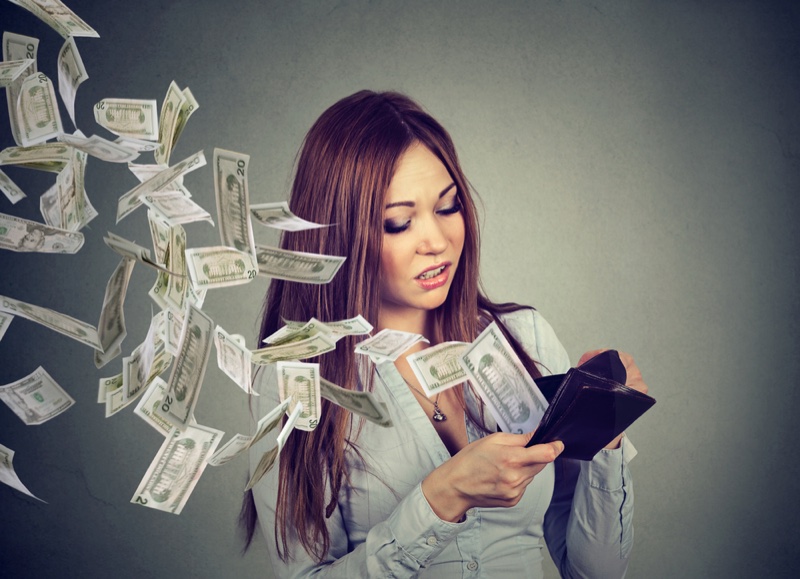 Woman Money Leaving Wallet Debt Concept