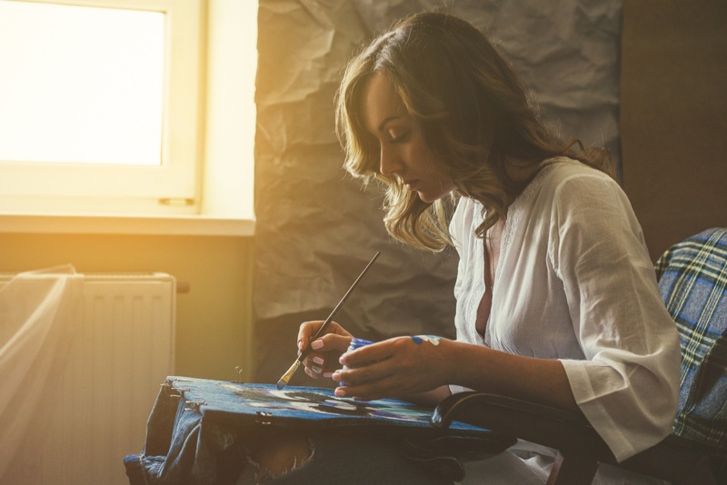 Woman Painting Fabric Artist