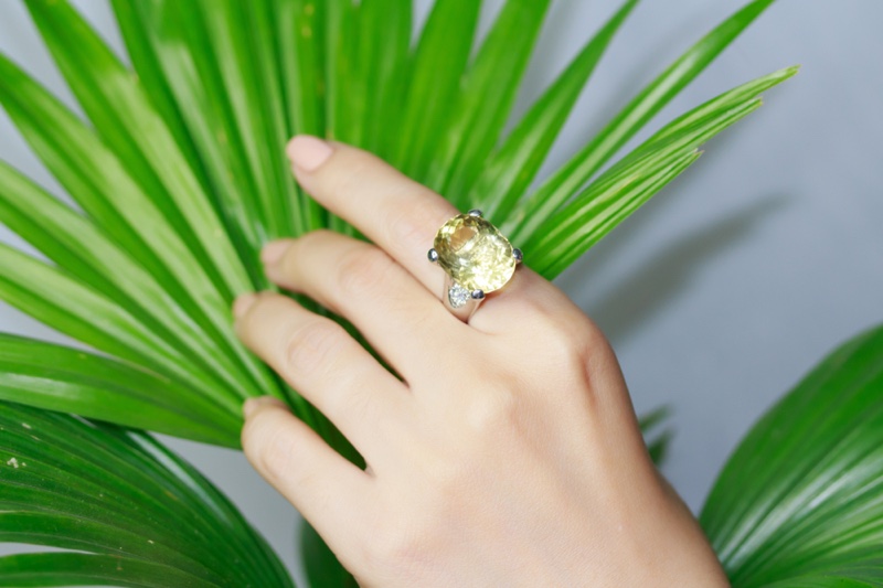 Woman's Hand Citrine Stone Ring