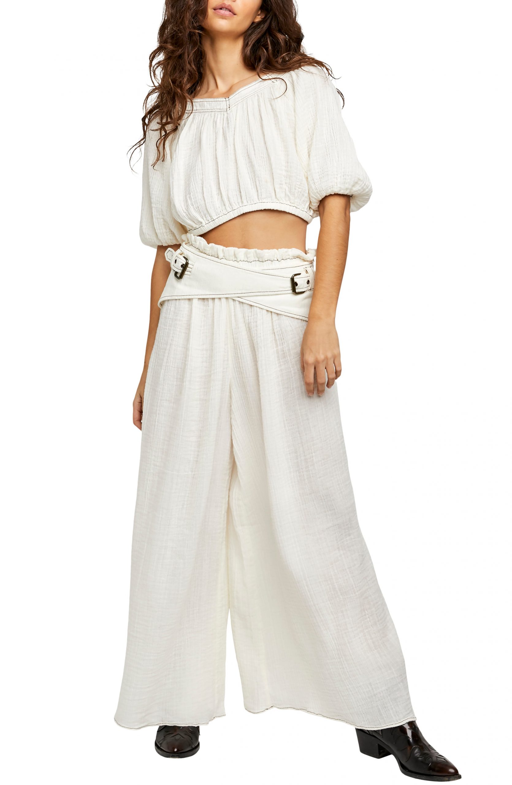 white crop top with palazzo pants