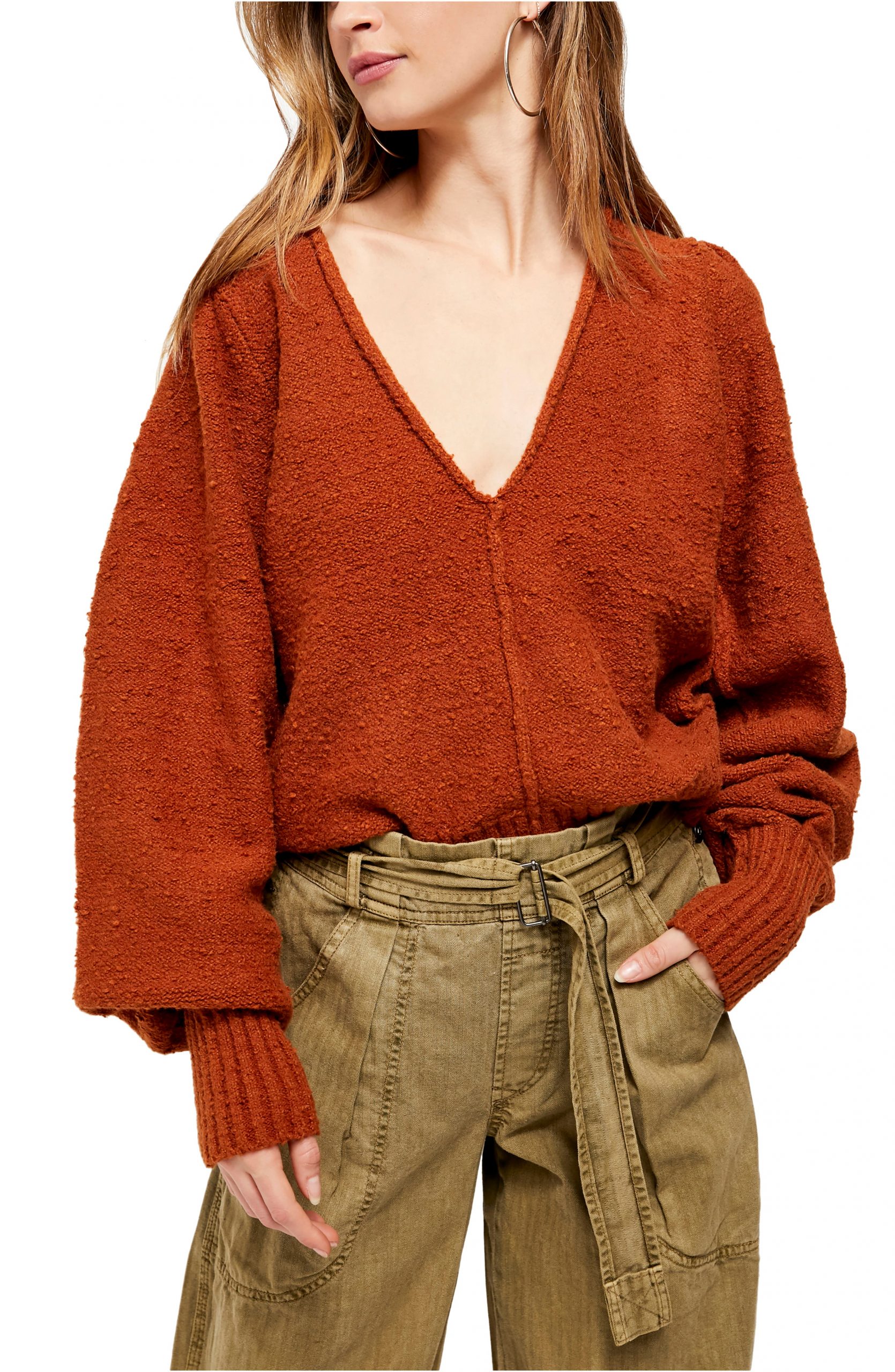 orange v neck jumper