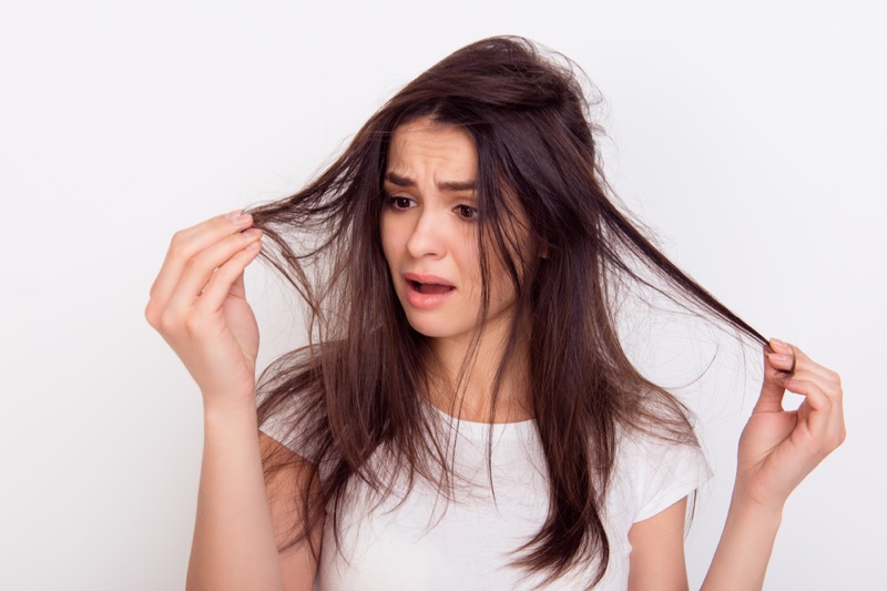 Worried Woman Damaged Thin Hair