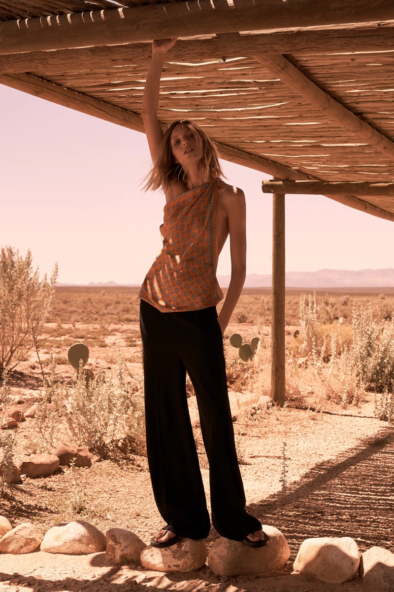 Anja Rubik shows off bohemian style with Zara's spring-summer 2021 collection.