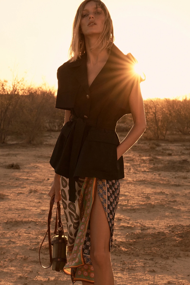 Zara Belted Vest Limited Edition and Printed Silk Scarf (worn as skirt).