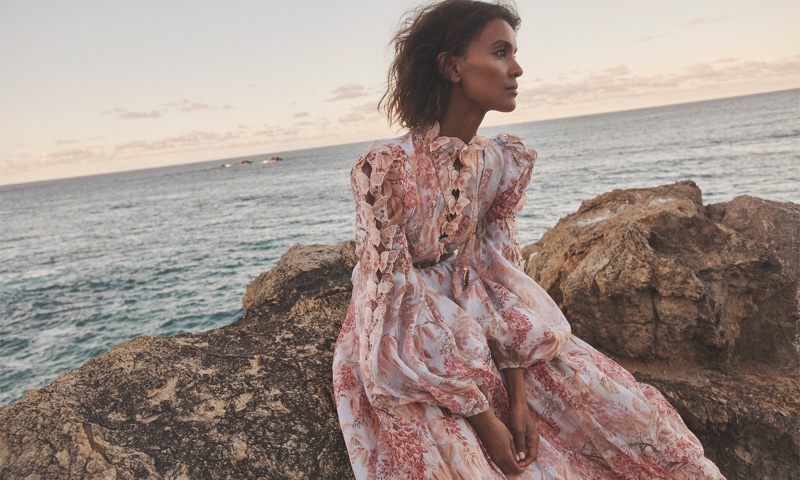 Liya Kebede wears Zimmermann Botanica butterfly gown from brand's spring 2021 collection.