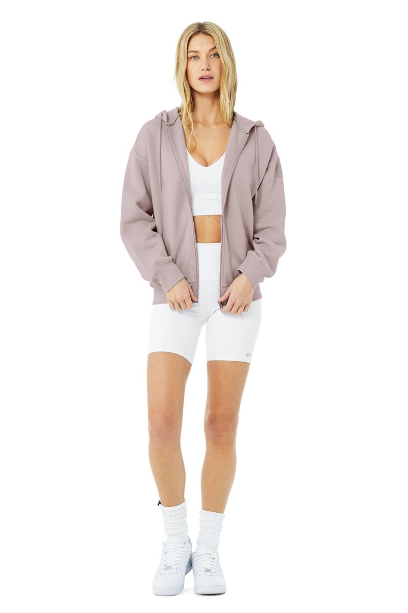 Alo Hype Full Zip Hoodie in Lavender Dusk $98