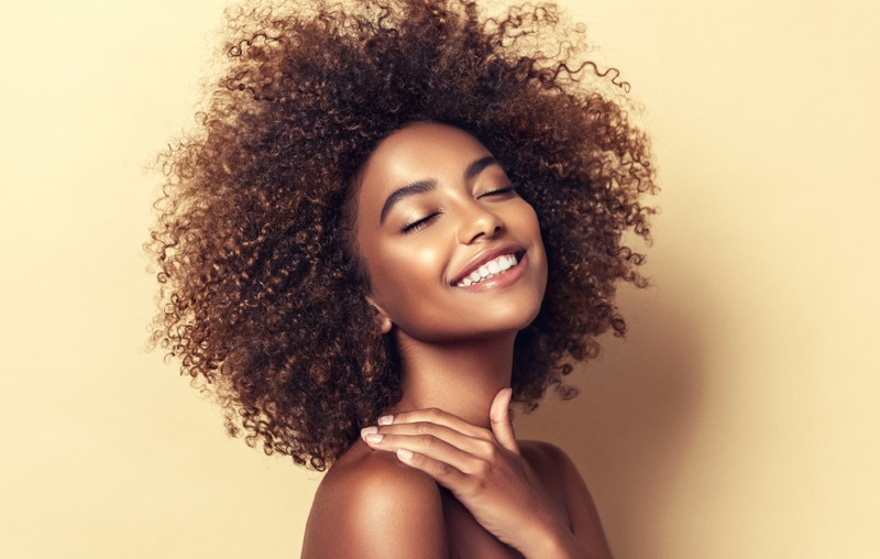 Black Model Curly Brown Natural Hair Smiling Beauty