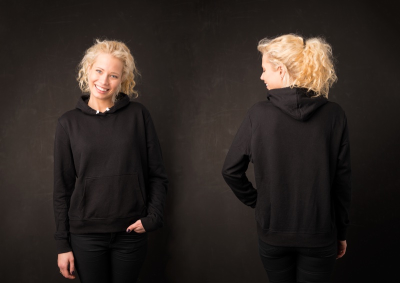Blonde Woman Smiling Black Hoodie Pants Set