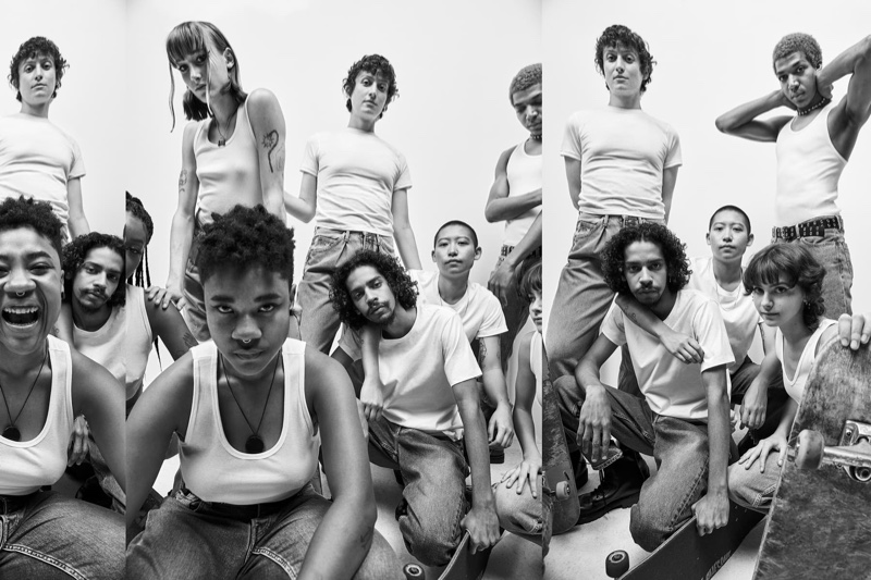 Skate collective Queer Skate LA poses for Calvin Klein spring 2021 campaign.