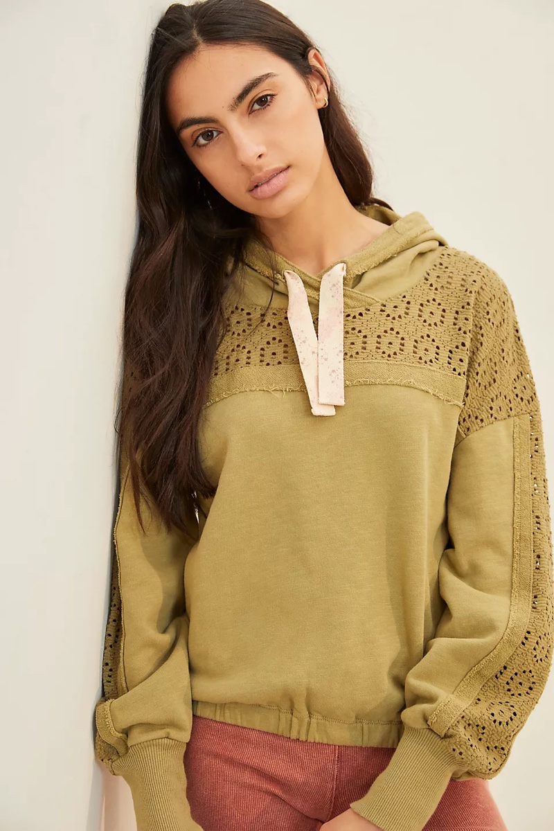 Daily Practice by Anthropologie Robyn Crochet Hoodie in Moss $98