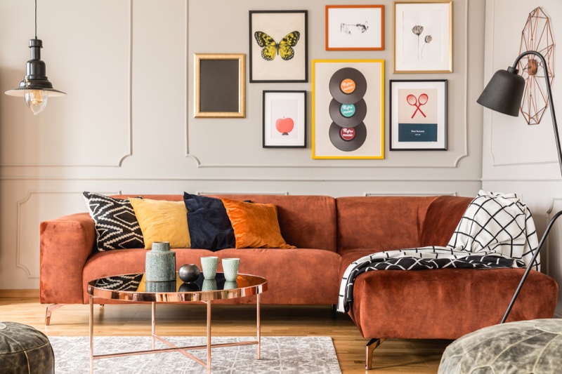 Eclectic Home Orange Couch Rug Pictures