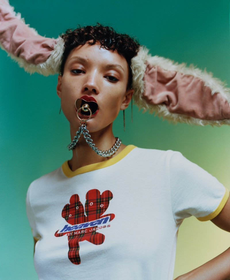Georgia Palmer wears rabbit ears in HEAVEN by Marc Jacobs spring-summer 2021 campaign.