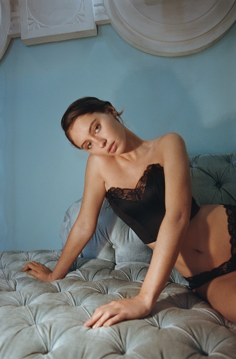 Model and actress Iris Law poses in La Perla lingerie.