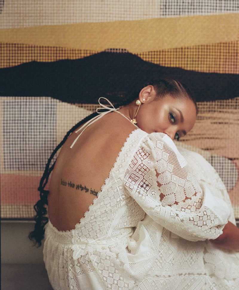 Showing off her back tattoo, Kat Graham wears white dress from Dior. Photo: Tiffany Nicholson