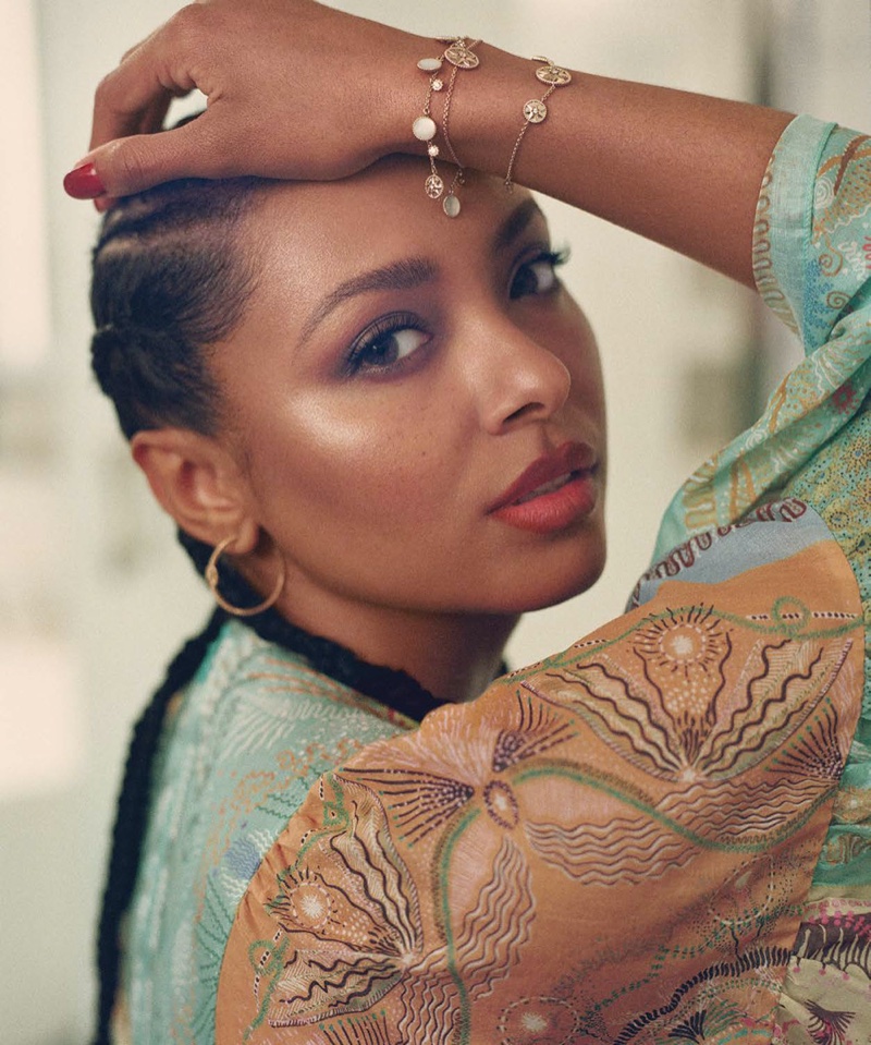 Ready for her closeup, Kat Graham wears Dior dress and jewelry. Photo: Tiffany Nicholson